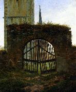 Caspar David Friedrich The Cemetery Gate oil on canvas